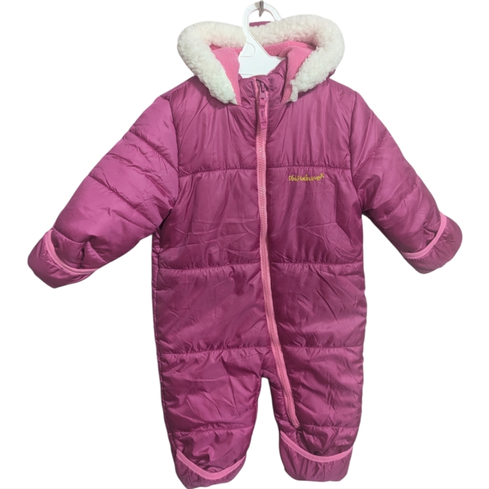 Pink Platinum Baby Girl Snowsuit Hooded 9 - 12 Months